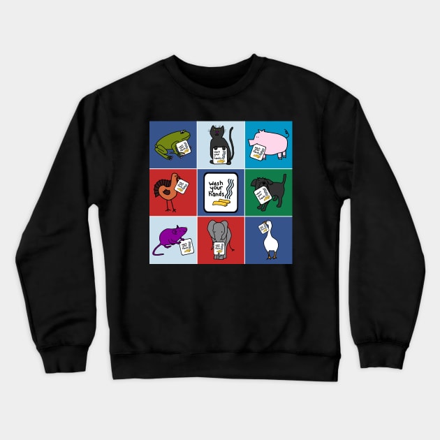 Cute Animals say Wash Your Hands Crewneck Sweatshirt by ellenhenryart